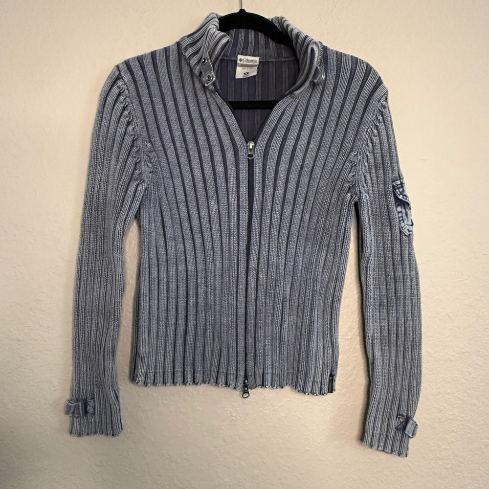 Vintage Columbia Gorpcore Streetwear Double Zip Cotton Sweater Grey Cargo Small
